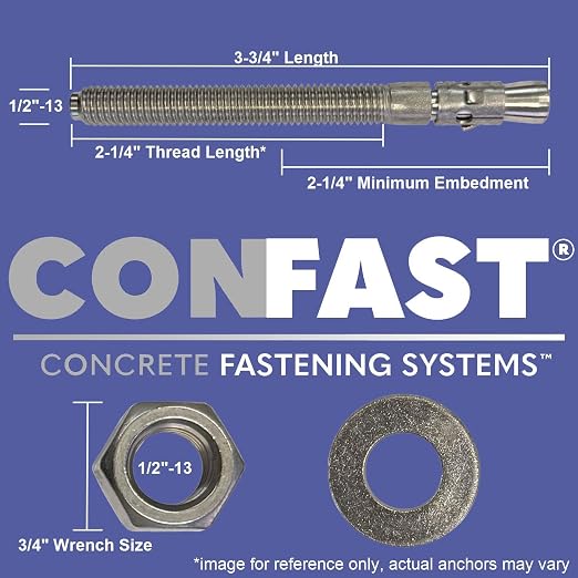 CONFAST 1/2" x 3-3/4" Wedge Anchor Zinc Plated (Box of 25)