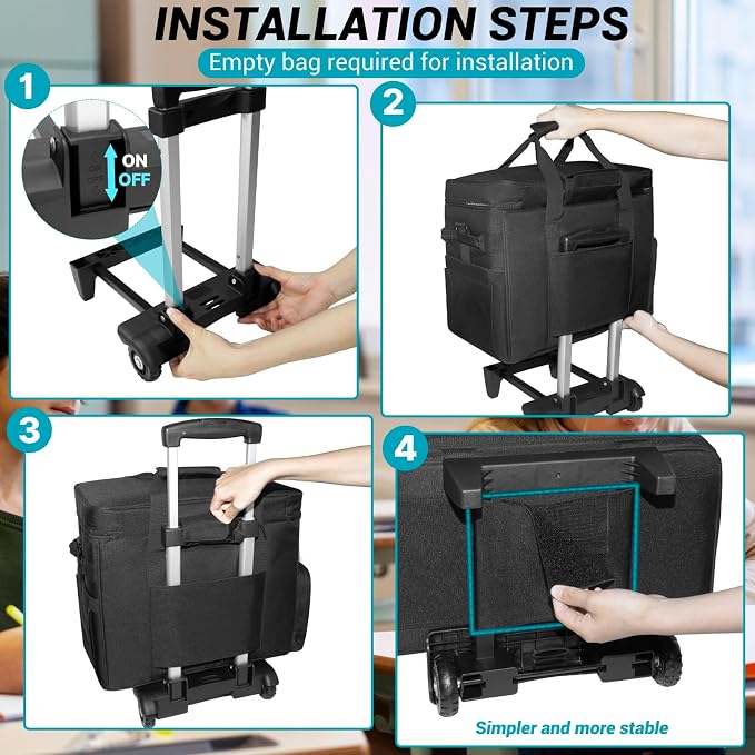 ORKELS Rolling Teacher Bag with Removable Trolley, Wheeled Teacher Tote for 17.3 Inch Laptop, Large Rolling Work Bag with Organized Storage for Books, Files, Lesson Plans & Classroom Supplies