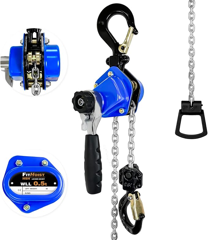Mini Chain Hoist 1/2 Ton 1100Lbs Capacity 5Ft Lift Manual lever chain hoist Alloy Steel G80 Chain 2 Heavy Duty Hooks, for Garages Warehouse Automotive Machinery