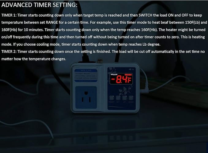 WH1436A 10A Temperature Controller 110V Digital Thermostat Switch Sous Vide Controller NTC 10K Sensor Improved Version