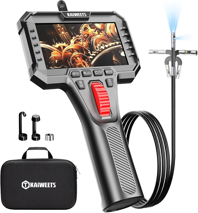 Dual Lens Two-Way Articulating Borescope Camera with Light, 0.25in Slim Probe, Industrial Endoscope Inspection Camera with Light, 5.3FT Flexible Snake Scope for Automotive, HVAC and Aircraft Mechanics