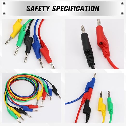 SWANLAKE 5-Piece Dual-Ended Banana Plug Test Leads, 1000V 15A 3.5ft/1M Multimeter Electrical 4mm Banana-Plug, Flexible Copper Banana Cable, Electrical Test Wires