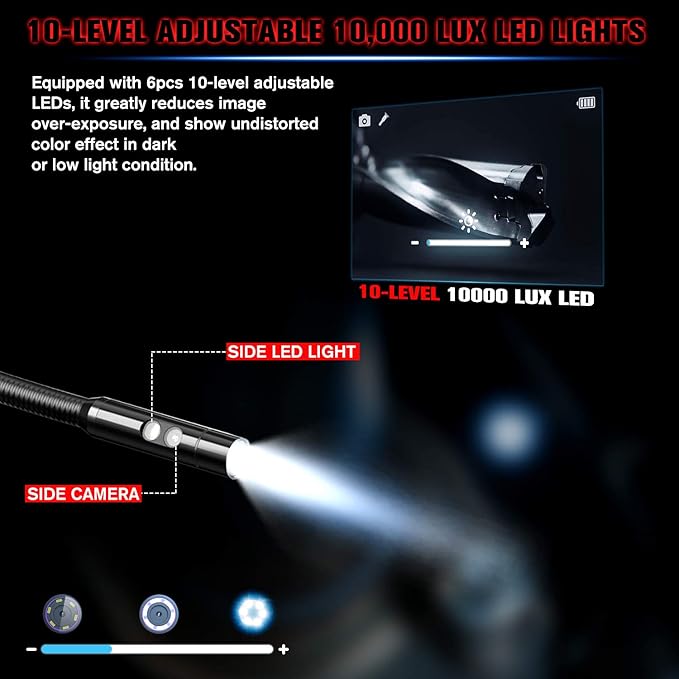 Autel MaxiVideo MV480 Inspection Camera, 1080P HD Industrial Endoscope with Light, Dual Cameras, 10-Level Adjustable LED, 7X Zoom, Snake Borescope with Audio Annotation, 360°Rotation, Up of MV460