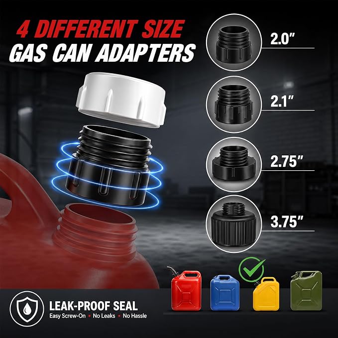 Automatic Electric Fuel Transfer Pump with Auto-Stop, 3.6 GPM, 54" Long Hose Gas Pump Battery Powered w 4 Size Can Adapters and Leak Protection for Gasoline, Diesel, Kerosene, Gifts for Men Dad