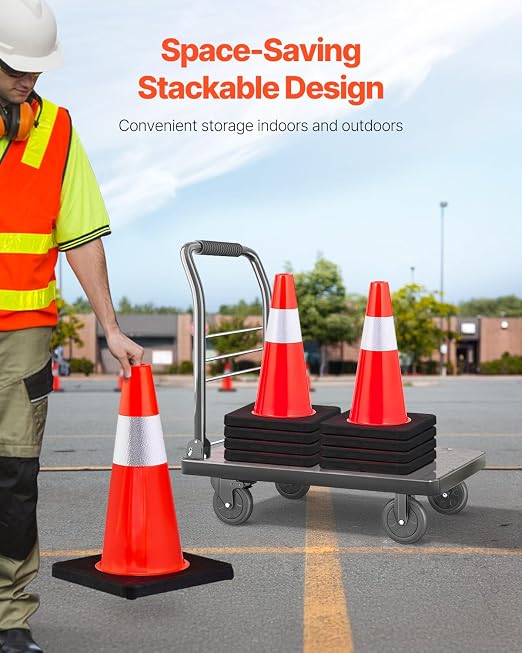 VEVOR Safety Cones, 5 Pack 18" Traffic Cones, PVC Orange Construction Cones with Reflective Collars and Black Weighted Base, for Traffic Control, Driveway Road Parking and School Improvement