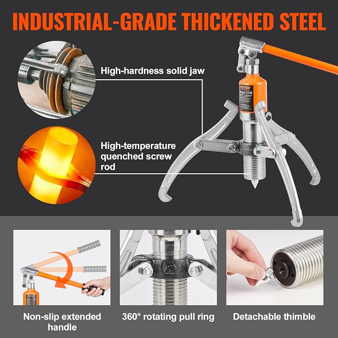 VEVOR Hydraulic Gear Puller, 15 Ton Max Capacity Wheel Bearing Pulling Separator, 2 or 3 Jaws Puller, Vertically and Horizontally, 12" Jaw Hydraulic Puller with Case for Pulling Hubs