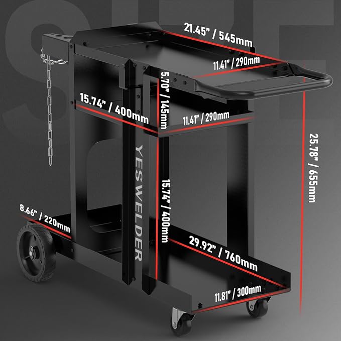 YESWELDER Welding Cart for TIG MIG Welder and Plasma Cutter,Three-Layer Welder Cart,Tank Storage Safety Chains, Heavy Duty Large Storage 360° Rolling Welding Trolley