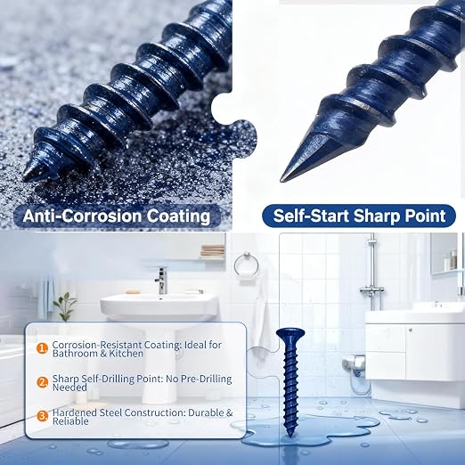 VCTGAM® Fasteners for Wood Studs 1-5/8 inch - Zinc-Plated Hi-Lo Thread 550-Pack Contractor Bulk Pack Compatible with GO Board Installation,Tile Backer Board Screws for Bathroom, Shower, Wall Projects
