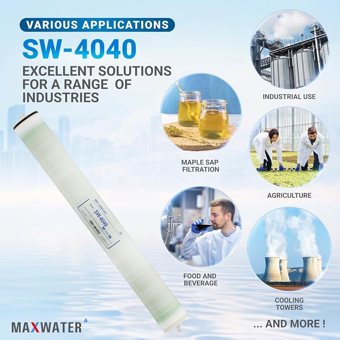 Max Water Reverse Osmosis Membrane Good for High Salt Rejection - Sea Water & Brackish Water - Industrial, Pharma, Boiler, Agricultural, Whole House (SW 4040)
