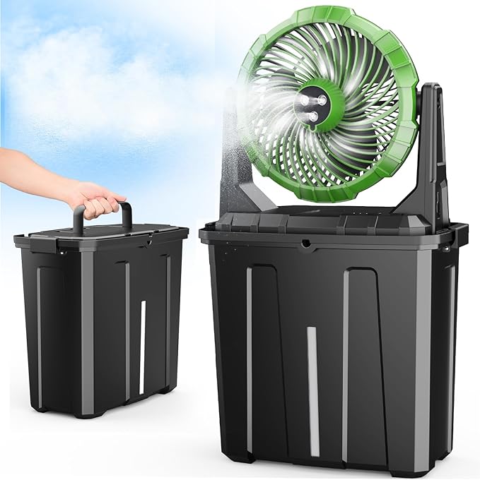 Ausic Portable Misting Fan, 9L 10-inch Outdoor Mist Fans for Outside Patios Cooling, 30000mAh Rechargeable Battery Fan with Water Box, 3 Strong Winds, 3 Spray Mister, Camping/Beach Summer Essentials