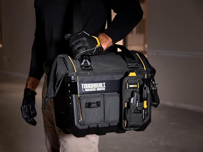 ToughBuilt ClipTech Series – 16" Massive Mouth Tool Bag, Heavy-Duty Wide-Mouth Storage Bag Rigid Frame 1680D Ballistic Fabric, Reinforced Handles Waterproof Base (TBL-CT-62-16A)