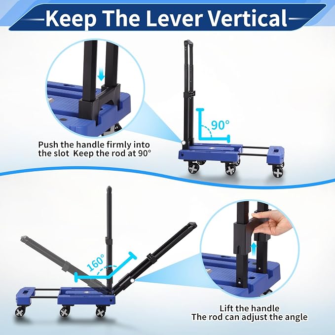 Folding Hand Truck Lightweight Hand Truck Dolly Foldable,Luggage cart with 6 Rotate Wheels, Utility Cart with Adjustable Handle,Collapsible Dolly for Moving (Blue)