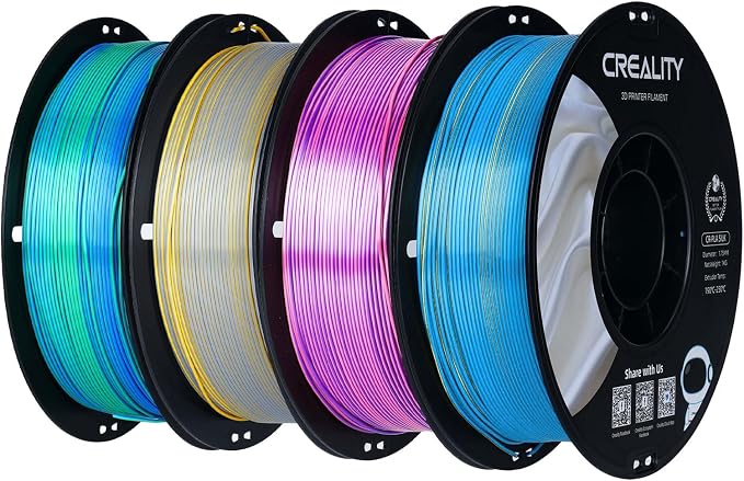 Creality Silk PLA Filament Multicolor 4 Kg, Smooth, Silky 3D Printer Filament 1.75mm, +/-0.02mm, Enhanced Printability, 3D Printing Filament, 4 Spools 1Kg