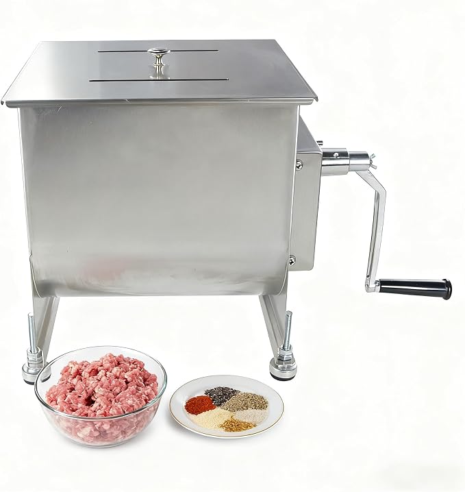 CLIVIA Manual Meat Mixer, 15 Pound Meat Mixer for Sausage, 15lbs 7.5L Capacity Tank Sausage Mixer, Stainless Steel Food Processing Equipment with Lid for Meat, Burger, Dumplings