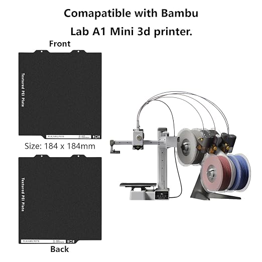 A1 Mini PEI Build Plate, 3D Printer Parts Double Sided Black Textured PEI Platform with Handle for Bambu Lab A1 Mini 184x184mm