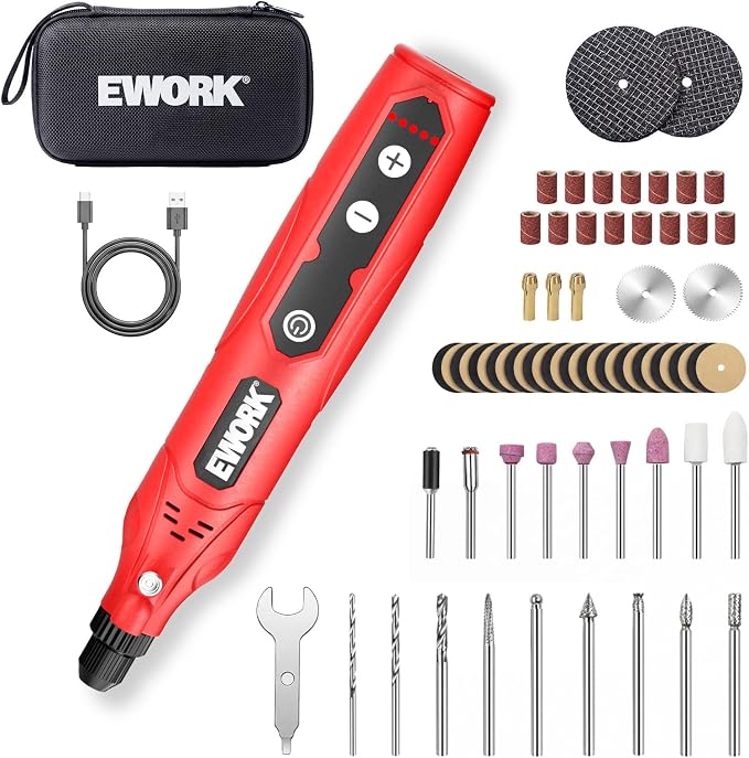 EWORK Cordless Rotary Tool Kit with 71 Accessories, 4V Mini Power Rotary Tool with 5 Variable Speeds & USB-C Charging for Sanding, Engraving, Polishing, Drilling, Carving, DIY Crafts