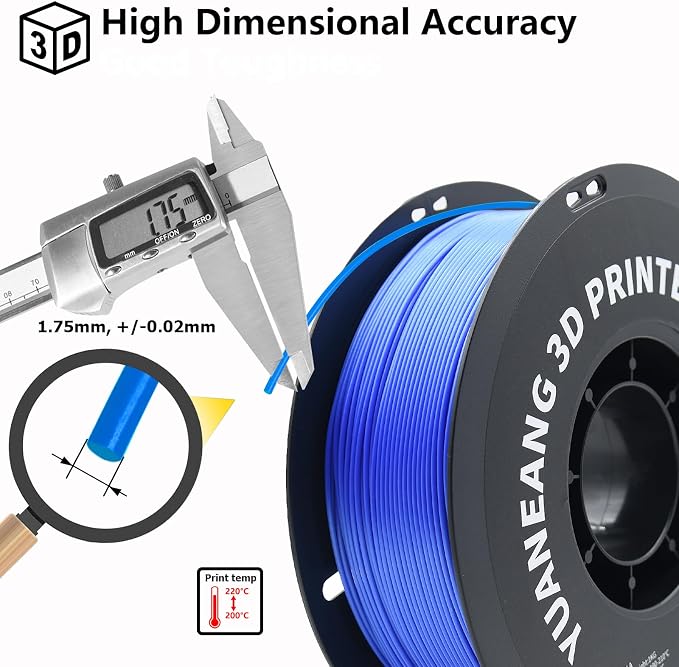3D Printer Filament, Dimensional Accuracy +/- 0.02 mm, 1 kg Spool(2.2lbs), 1.75 mm PLA, Blue