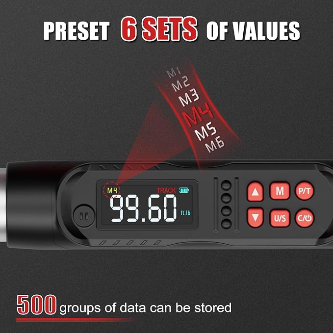 VANPO Adjustable Digital Torque Wrench, 5-99.6 Ft.lb/6.8-135Nm for Split AC | Electronic Torque Wrench with 38mm Jaw and 1/2" Ratchet, ±2% Accuracy, Buzzer, Vibration and LED Indicator for Moto, Car
