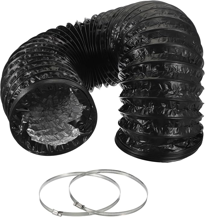 PATIKIL 8 Inch Air Duct, 8Ft Length Dryer Vent Hose Flexible Aluminum Ducting Ducting Dryer Vent 2 Clamps Included for Heating Ventilation Air Conditioning, Black
