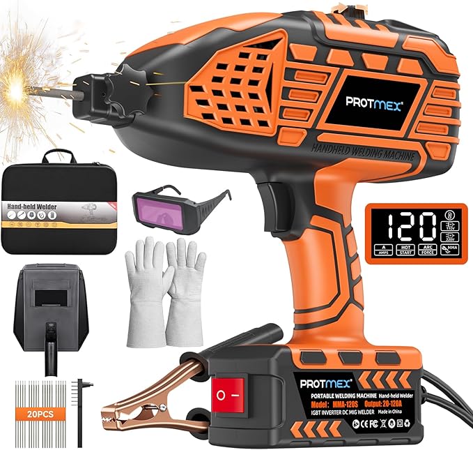 Portable Handheld Machine- 110V Display Portable Welder Handheld IGBT Inverter with 5 Adjustable Currents, 20PCS Rods, ARC Welder Gun Fits 3/32"-1/8" Welding Rods for Home Projects, DIY, Repair