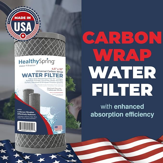 American Made, Healthy Spring 5 Microns Whole House Carbon Filter Compatible with Dupont WFHDC8001,EP Series,EPM Series,NCP-BB-10, GE FXHTC, GXWH40L, GXWH35F, GNWH38S, CTO10BB, AO-WH-PREL-RCP, 4-PACK