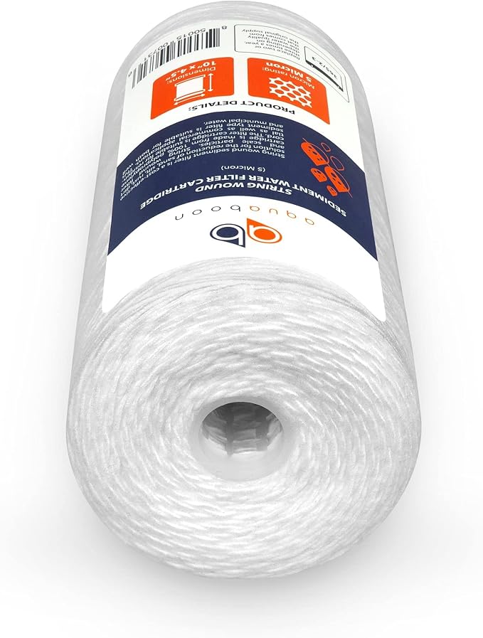 Aquaboon 5 Micron Water Filter 10 x 4.5 inch - String Wound Water Filter for Whole House System - Compatible with 84637, WPX5BB97P, PC10, 355214-45, 355215-45, WP10BB97P, WP5BB97P (6 Pack)