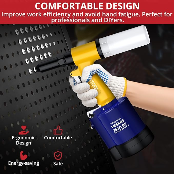 JUSTOOL Heavy Duty Pneumatic Rivet Gun 3097LBF Air Rivet Gun Set-3/32", 1/8", 5/32", 3/16" Air Riveter with NPT 1/4 inch Air Hydraulic Riveter for Automotive Construction Maintenance Industries & DIY