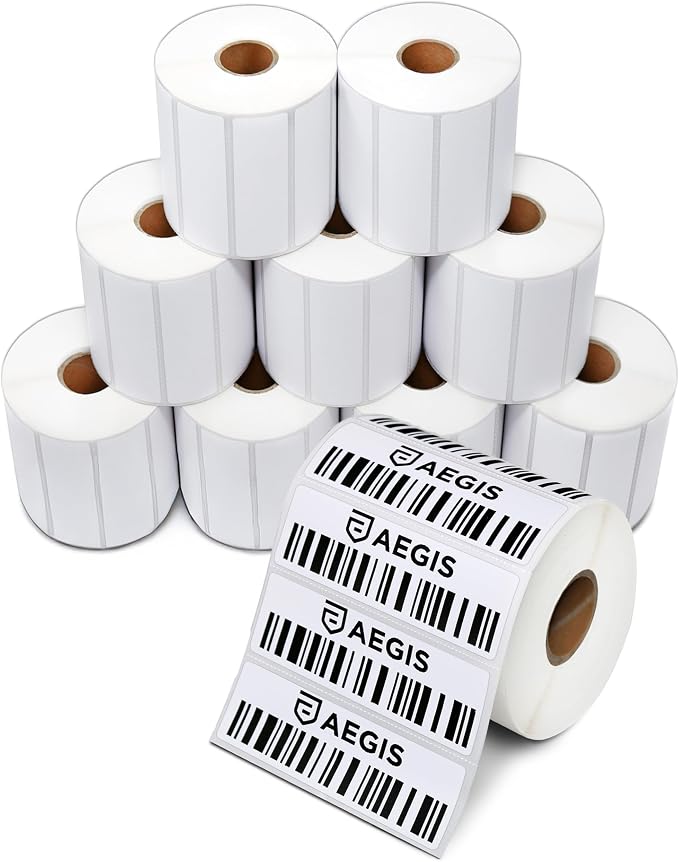 Aegis Adhesives - 3" X 0.75" Direct Thermal Labels (20400 Count, 12 Rolls) - Inventory Barcode Stickers, SKU Labels, and Shelf Identification - Compatible with Zebra and Rollo Printers