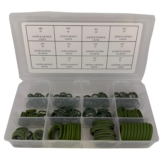 Stone River Products Automotive A/C O-Ring Kit, 200 Piece HNBR 70A Assortment, 12 AS568 Sizes, Green High Saturation Nitrile Seals for R-134a Refrigerant Systems