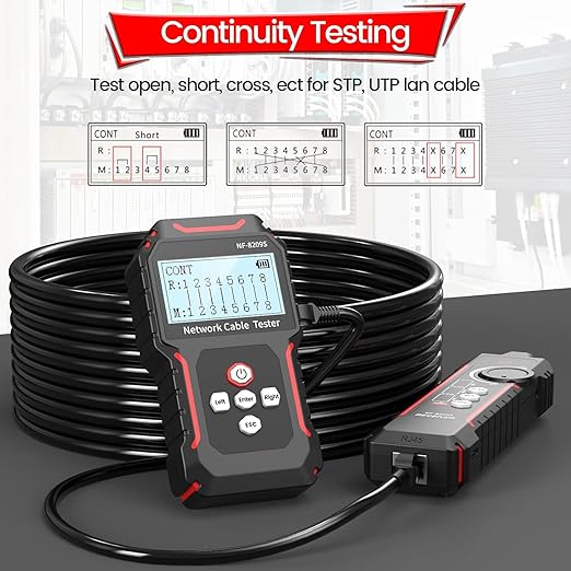 NOYAFA NF-8209S Network Cable Tester, Ethernet Cable Tester with CAT5, CAT6 Line Tracer, PoE, NCV, Length Test, Port Flashing, Fault Line Scan for Cable Grooming, LAN Network Cable Tracer Kit