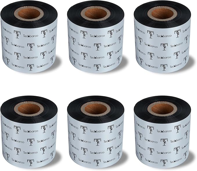 6 Rolls 2.36" x 984' Premium Enhanced Wax Thermal Transfer Ribbon, 60mm x 300m Black Industrial Barcode Label Printer Ribbon - Compatible with Zebra, TSC, GoDex, Citizen, 1" Core