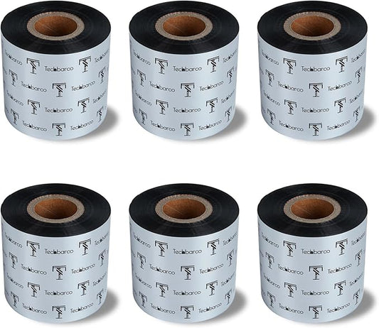 6 Rolls 2.36" x 984' Premium Enhanced Wax Thermal Transfer Ribbon, 60mm x 300m Black Industrial Barcode Label Printer Ribbon - Compatible with Zebra, TSC, GoDex, Citizen, 1" Core