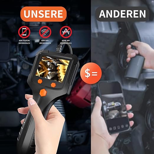 Daxiongmao Borescope Camera, 1080P HD IP67 Waterproof Endoscope with LED Light, Flexible Snake Camera for Automotive Engine, Pipe, Wall & Vent Inspection