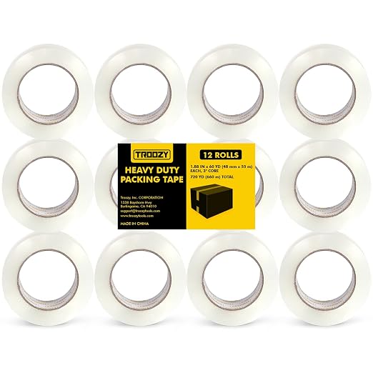 Clear Heavy Duty Packing Tape Refills for Packing Shipping Moving and Storage, 1.85 mil Thick, 1.88 in x 60 yd, 12 Rolls, Total 720 yd