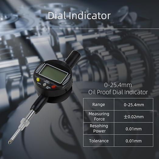 Digital Dial Gauge,with A Range of 25.4mm,Dlectrical Digital Indicator Accuracy of 0.01mm/0.0005 "Metric and Imperial Measure Tool Electronic Dial Gauge for 3D Printing,CNC Machine and Auto Repair