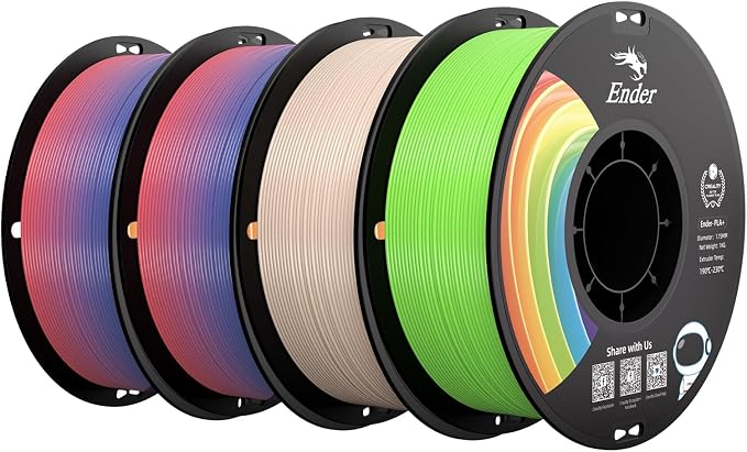 Creality PLA+ Filament 1.75mm 4KG, 3D Printer Filament 4 Pack 1kg Cardboard Spool, Strong Toughness, Multi-Color 3D Printing Filament for Most FDM Printers(2 Rainbow Beige& Apple Green)