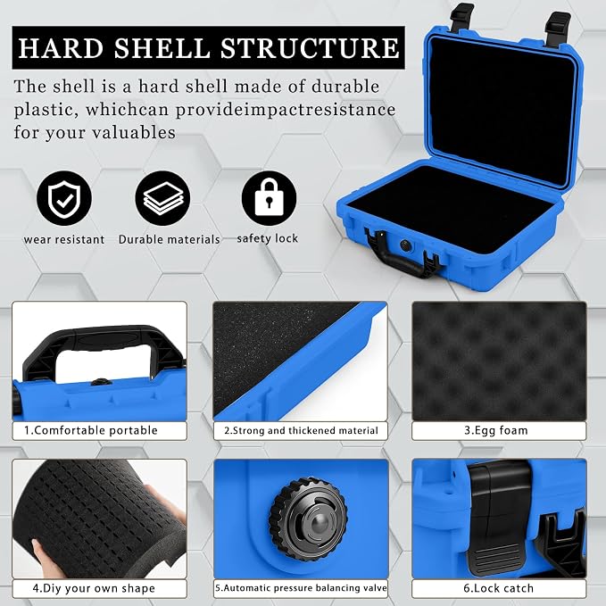 Relaxweex 1 Pcs Waterproof Hard Case with DIY Customizable Foam Insert Portable Protective Case with Knife for Camera Drones Equipments Tools Test Instruments(Blue,11.3 x 8.7 x 4.2 Inch)