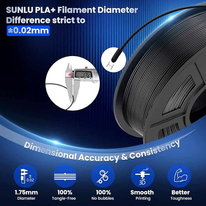 SUNLU 3D Printer Filament PLA Plus 1.75mm 2KG, SUNLU Neatly Wound PLA Filament 1.75mm PRO, PLA+ Filament for Most FDM 3D Printer, Dimensional Accuracy +/- 0.02 mm, 1 kg Spool, 2 Packs, Black+Black