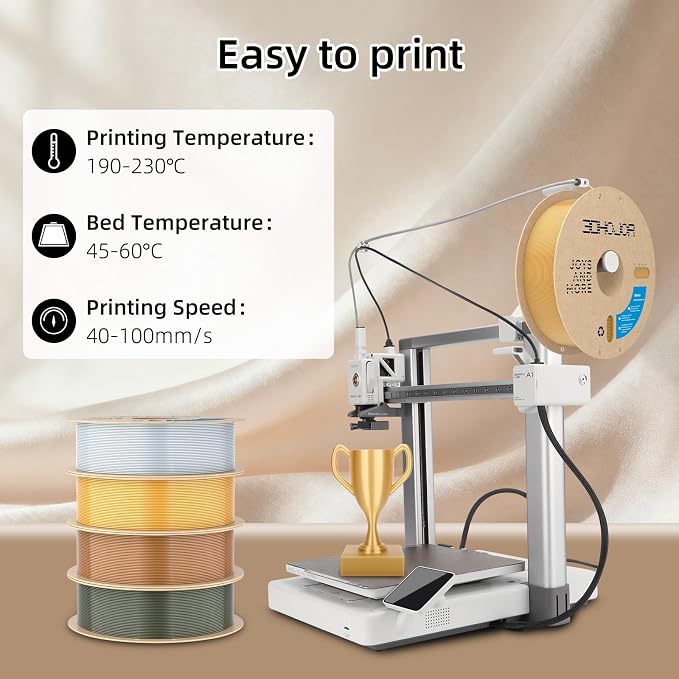 3DHoJor Silk Gold PLA Filament 1.75mm, PLA Filament 1.75mm Silk Shiny 3D Printer Filament, 1kg Cardboard Spool (2.2lbs), Dimensional Accuracy +/- 0.03 mm, Fit Most FDM Printer