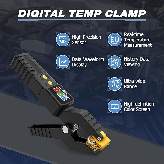 HVAC Digital Thermometer,LM55 HVAC Digital Temp Clamp for Heating and Cooling Systems,HVAC Thermometer with Real-Time Temp Measurement,Data Waveform Display,Measurement Range of -20~150℃