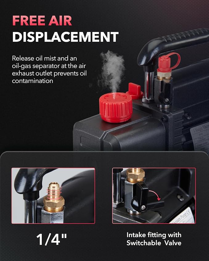 Wisscool 4.5cfm AC Vacuum Pump 4 Way Gauge Set, 110V 1/3 hp HVAC Air Vacuum Pump Manifold Gauge Kit with 4 Hoses Adapters Accessories Carry Bag for R410a R134a R22 Refrigeration Recharging