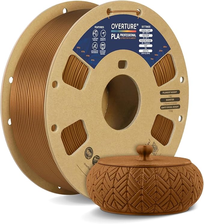 OVERTURE PLA Plus (PLA+) Filament 1.75mm, Stronger & More Durable, Professional Toughness 3D Printer Filament 1kg (2.2lbs), High Precision +/- 0.02mm, Tangle-Free (Copper)