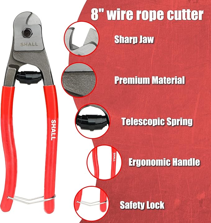 SHALL 3-Piece Bolt Cutters, 14" Heavy Duty Bolt Cutter, 8" Mini Bolt Cutter, 8" Wire Rope Cutter, Ergonomic Handle, More Efficient Leverage for Cutting Locks, Chains, Iron Wire, Carrying Case Included