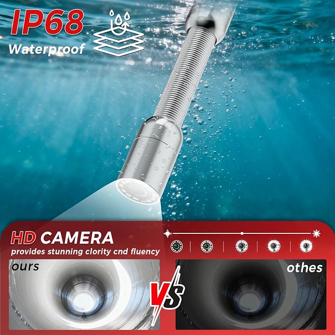 Sewer Pipe Inspection Camera, IPS Monitor 32GB TF Card DVR, IP68 1200TVL HD Camera 65/100FT Fiberglass Cable, 5600mAh Battery Night Vision, for Home/Contractor/Plumber (4.3 inch/100FT)