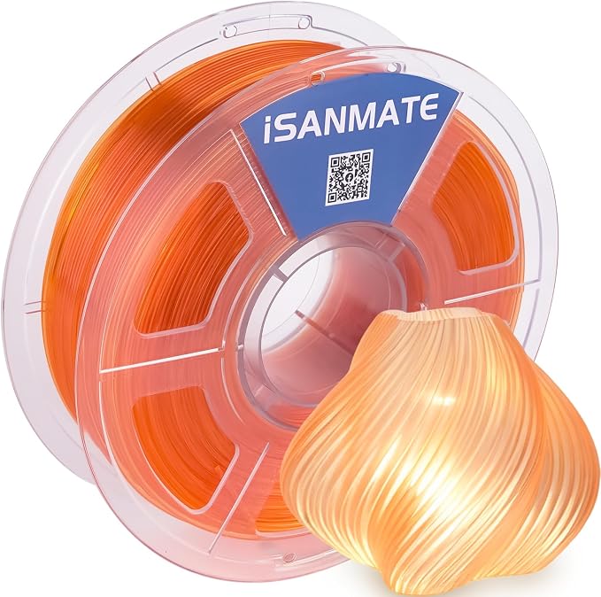 iSANMATE Rapid PETG Translucent Orange 3D Printer Filament 1.75mm,50-400mm/s High Speed Clear PETG Filament,Dimensional Accuracy ±0.02mm Specifically Designed for Lamps for Bambu Lab 3D Printers