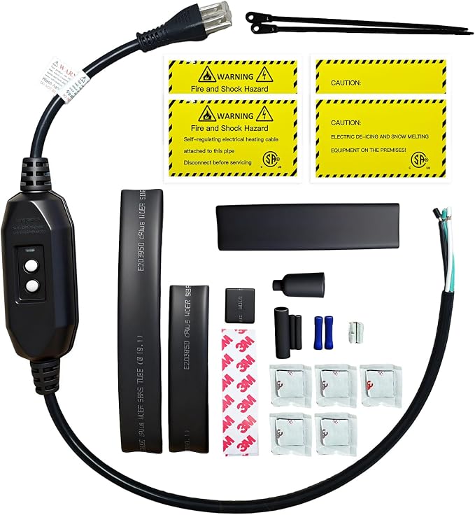 Pipe Roof & Gutter De-Icing Protection 120V Plug-In GFCI Power Connection Kit with Ground-Fault Protection for Self-Regulating Heat Cable (1 extra End Seal Kit included)