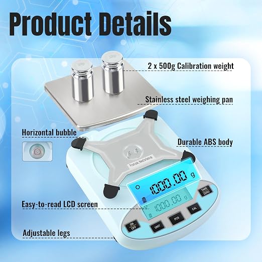 Lab Scale 6000g x 0.01g Digital Scale 0.01g Gram Accuracy, High Precision Electronic Analytical Balance, 13 Unit Conversion Scale for Kitchen Laboratory Jewelry Scientific Weighing (500g*2)