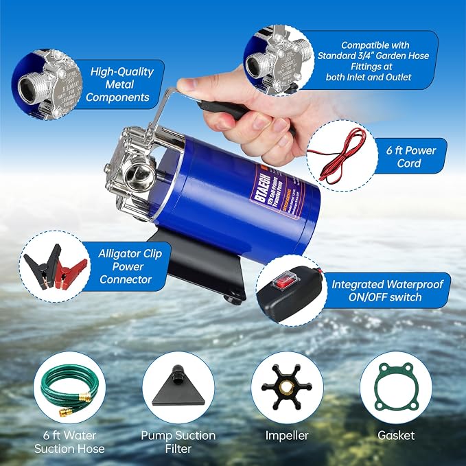 12V Portable Electric Water Transfer Pump Self-Priming Utility Pump with On/Off Switch and Suction Hose Kit for Home RV Camper Swimming Pool Aquarium Garden Irrigation