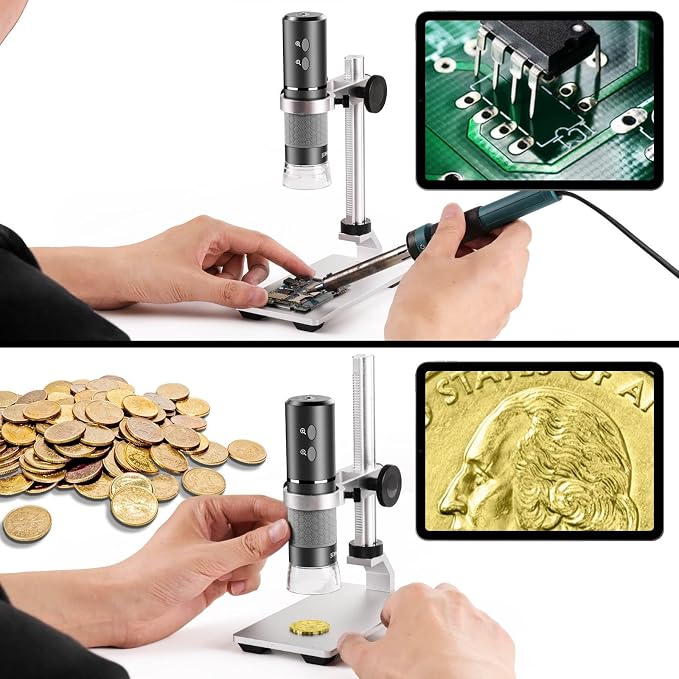 4K Microscope with Professional Stand for iPhone Android PC, 50-1000X Digital USB Microscope Endoscope HD Camera for All Cellphones iPad Android Tablet Windows Mac Chrome Linux