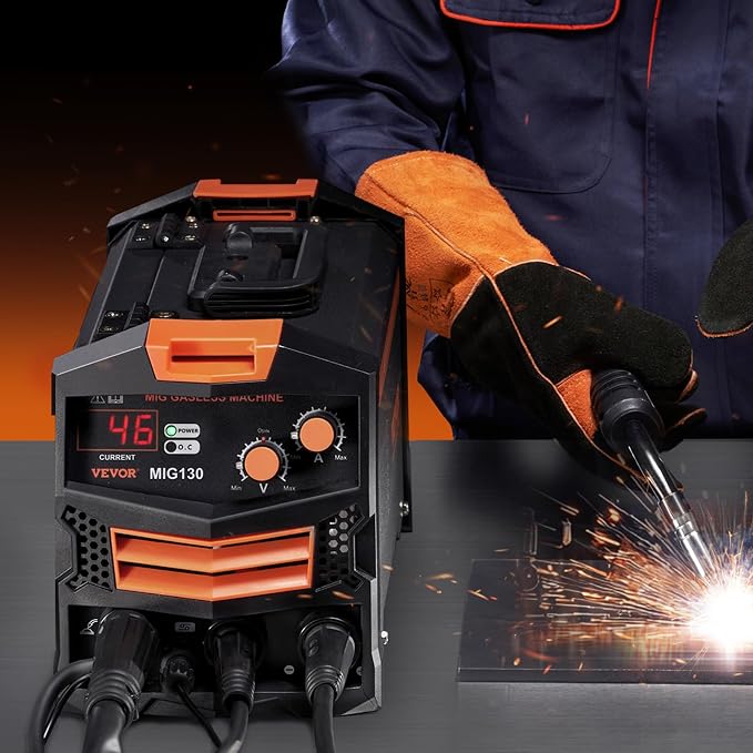 VEVOR MIG Welder, 130Amp Synergic Mig Welding Machine, 110V Gasless Flux Core Welder Machine, Portable Mig Welder with IGBT Inverter Technology and Digital Display Screen